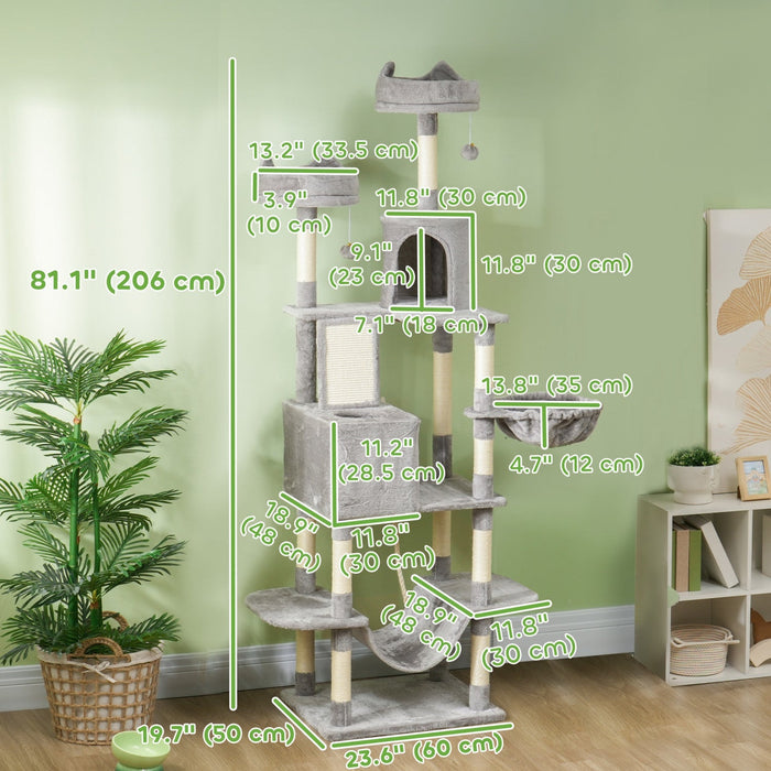 Pawhut Cat Tower, 81\" Cat Tree For Large Cats Adult W/ Scratching Posts, Scratching Board, Cat Condo