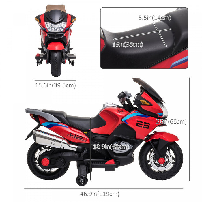 Aosom 12v Powered Ride-On Kids Motorcycle With Training Wheels, Battery-operated Motorbike For Kids 