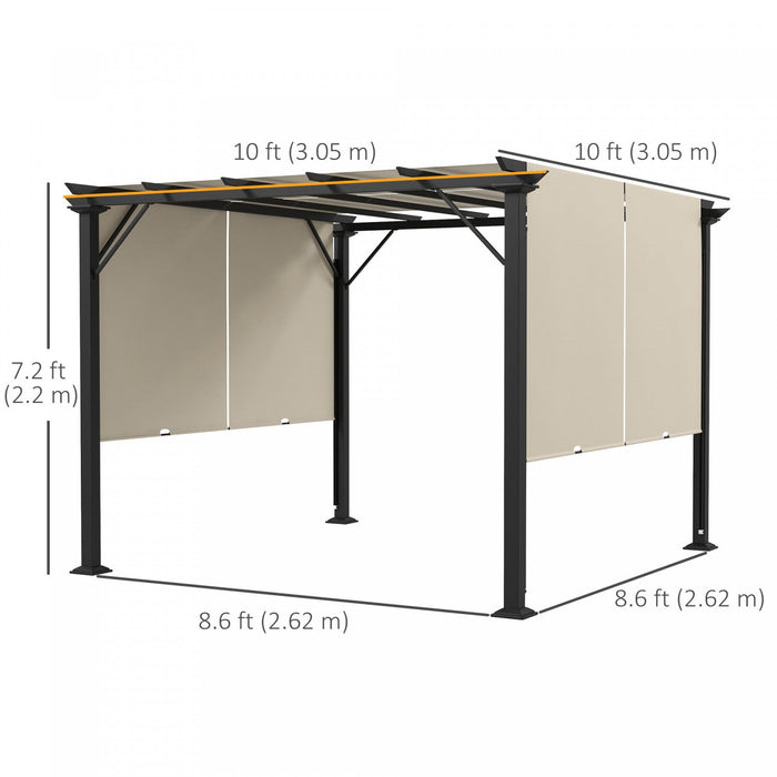 Outsunny 10' X 10' Retractable Pergola Canopy For Backyard, Garden, Beige