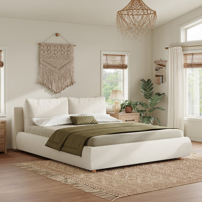 Diana Ottoman Hydraulic Lift Storage Platform Bed with Luxurious Boucle Upholstered and Sturdy Storage,Queen Size,White Queen Bed  