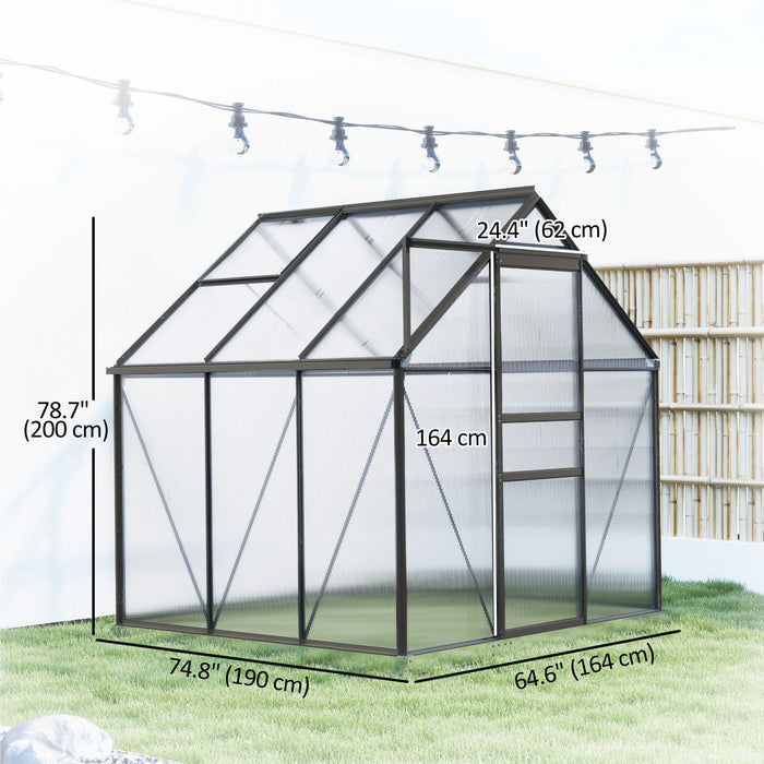 Outsunny 6' x 6' x 6.5' Polycarbonate Greenhouse Walk-in Green House, Grey