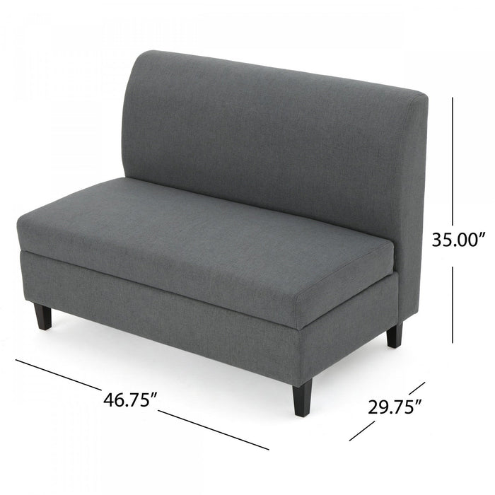Haley Fabric Armless Loveseat With Hidden Storage And Wood Legs - Charcoal 