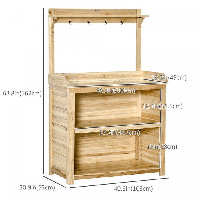 Outsunny Garden Potting Bench Table W/ Galvanized Metal Tabletop, Shelves