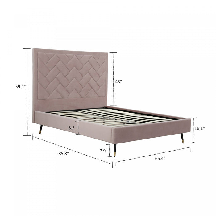 Crosby Modern Upholstered Velvet Queen Bed in Blush 
