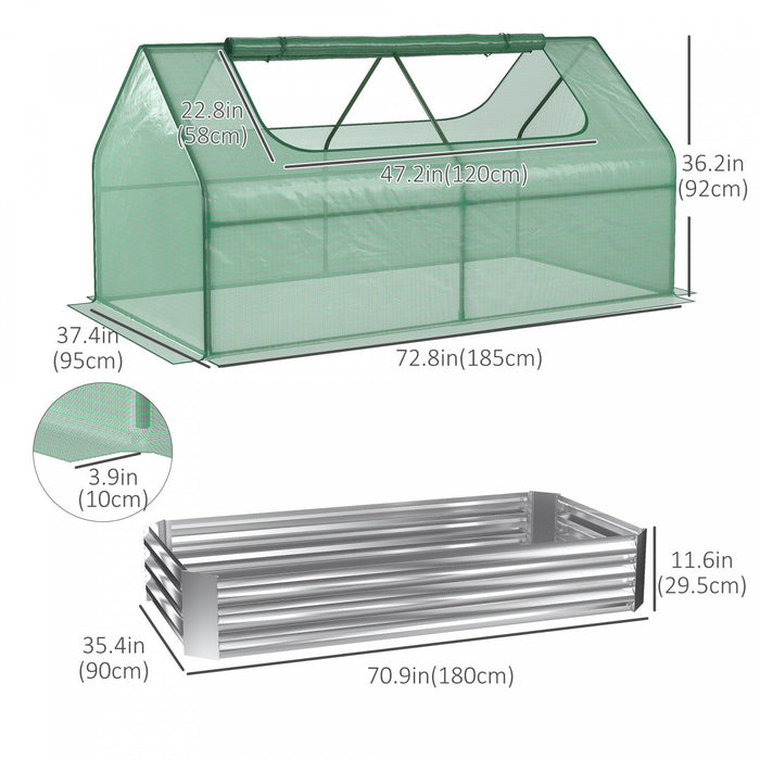 Outsunny Greenhouse With Raised Garden Bed, Steel Outdoor Planter Box With Plastic Cover, Roll Up Wi