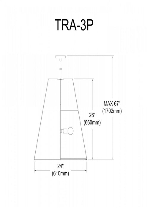 Dainolite Trapezoid 3 Light Pendant Trapezoid Gold/White Shade White Fabric Diffuser Lamp