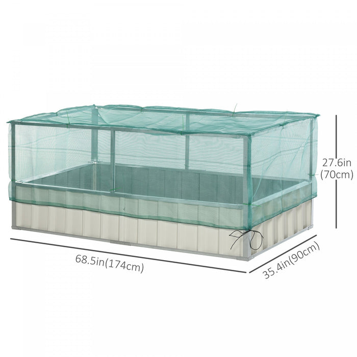 Outsunny Raised Garden Bed, Steel Planter Box Outdoor With Cover, Gloves For Growing Vegetables, Flo