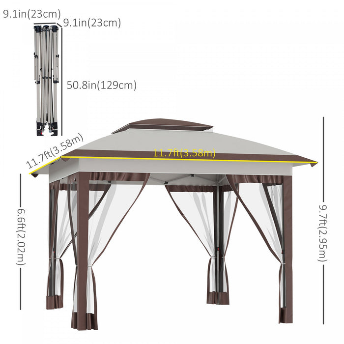 Outsunny 12' X 12' Pop Up Canopy Sun Shade Instant Tent Folding With Mesh Sidewalls, 3-level Adjusta