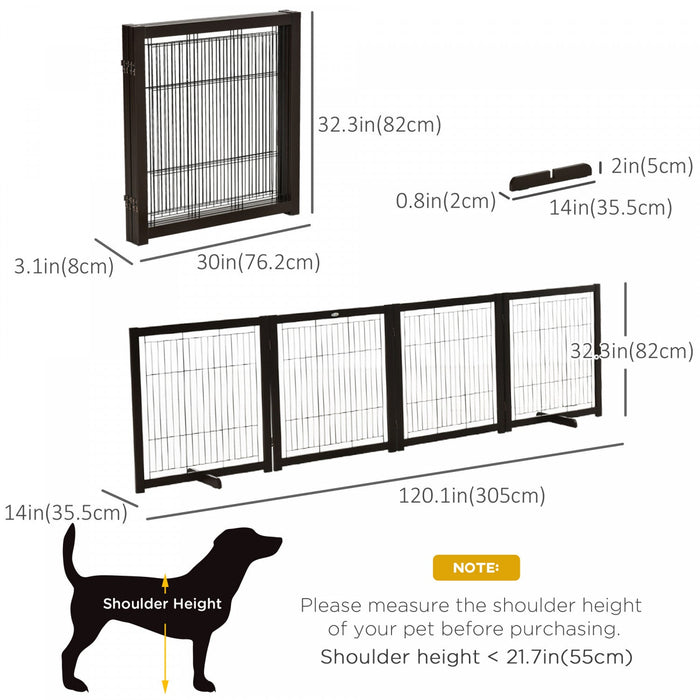 Pawhut Wooden Dog Gate Foldable Pet Fence For Small & Medium Dogs 4 Panel With Support Feet Freestan