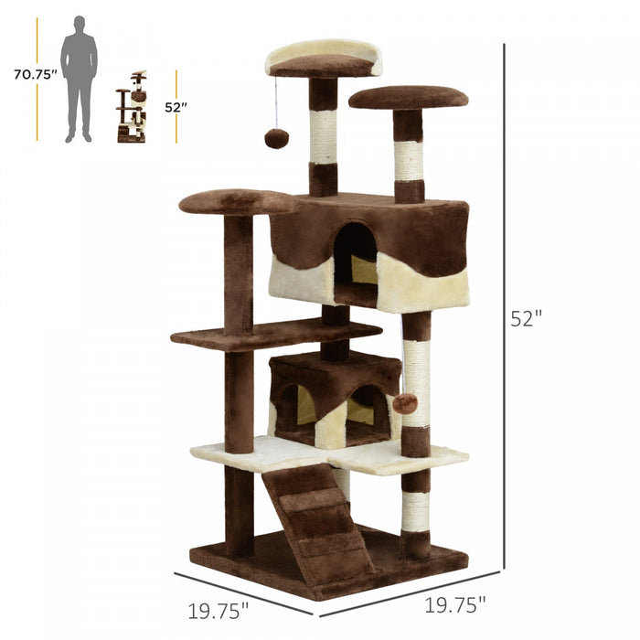 Pawhut 52\" Cat Tree Tower, Large Cat Condo Furniture Multi-level Activity Center With Scratching Pos