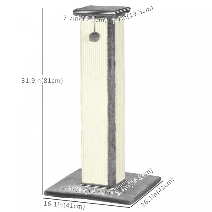 Pawhut 32\" Tall Cat Scratching Post For Indoor Cats And Kittens, Vertical Claw Scratcher, Sisal Cat 