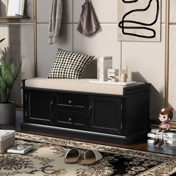 Boyce Solid Wood Storage Bench With 4-door Shoe Cabinet With Cushion - Black 