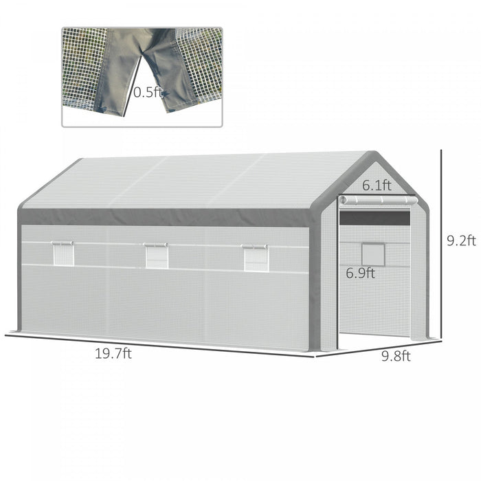 Outsunny 20' X 10' X 9' Walk-in Greenhouse With Roll Up Doors & 6 Windows Plant Growth Warm House Ou