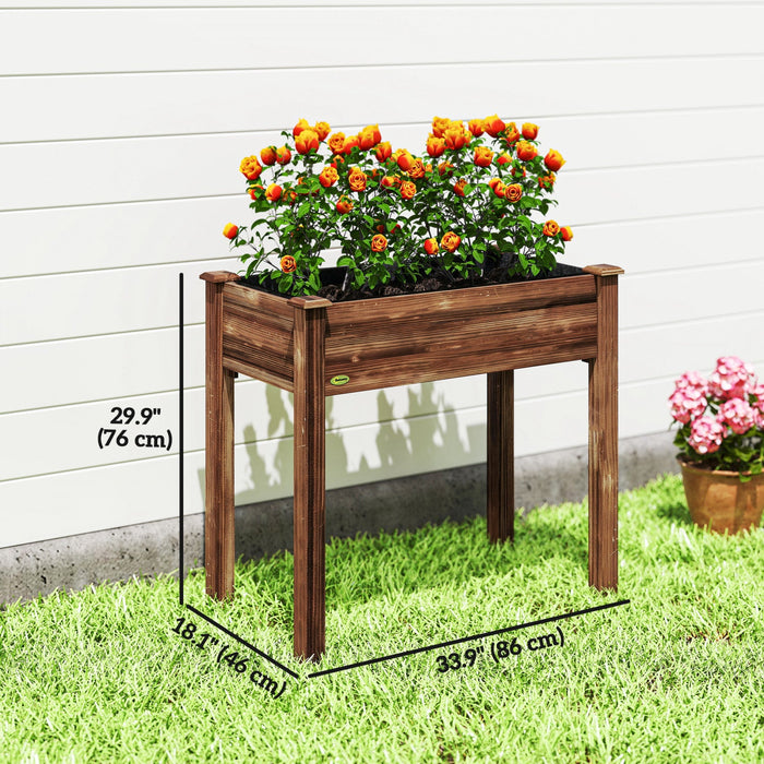 Outsunny 34"x18"x30" Elevated Planter Box, Wooden Patio Raised Garden Bed