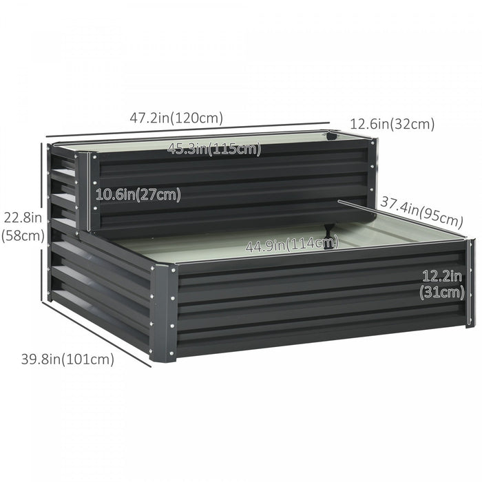 Outsunny 2 Tier Raised Garden Bed, 47\" X 40\" X 23'' Galvanized Steel Planter Box For Vegetables, Flo