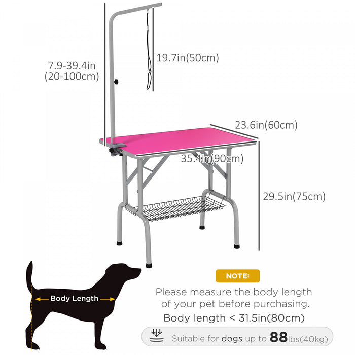 Pawhut Dog Grooming Table With Adjustable Grooming Arm, Pet Grooming Table For Dogs With Storage She