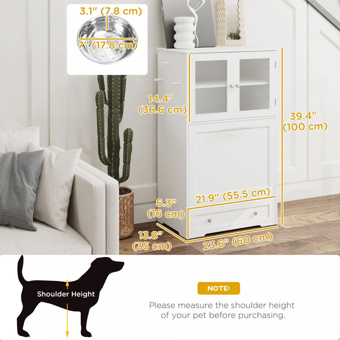 Pawhut Dog Feeding Station With 2 Storage Cabinets, Dog Food Storage Cabinet With 2 Raised Dog Bowls