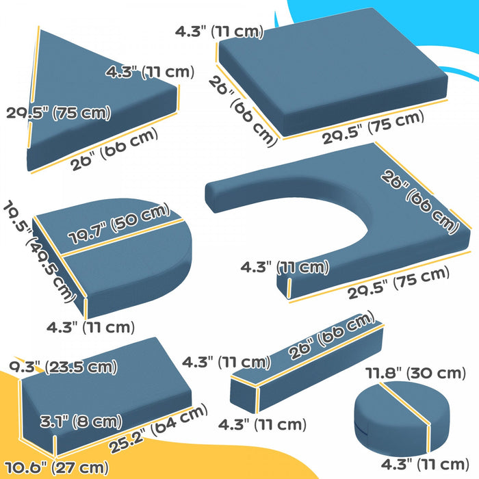 Qaba 12-piece Modular Kids Play Couch Building Fort For Playroom Bedroom, Convertible Kids Sofa Foam