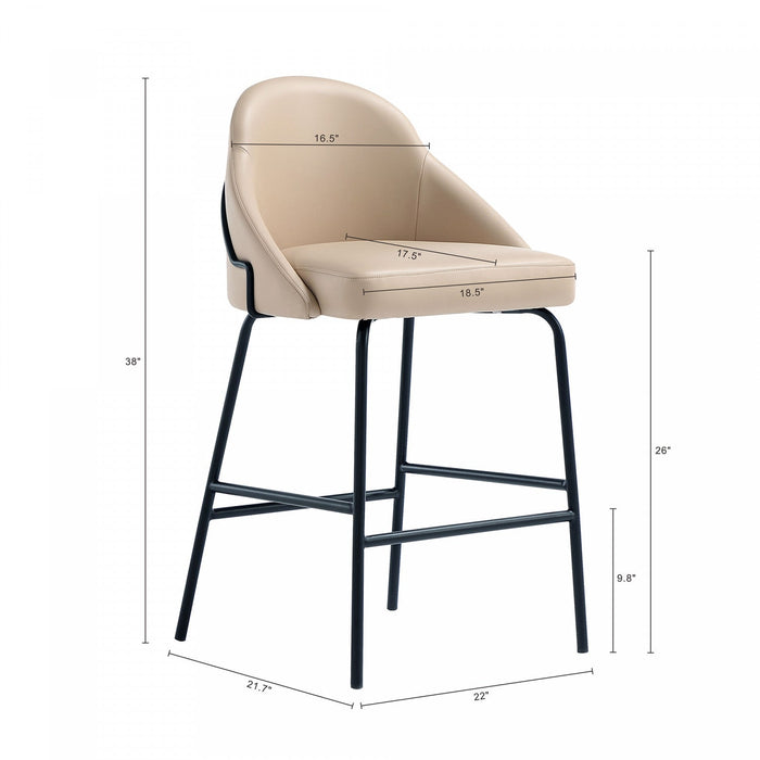 Gracie Modern Metal Upholstered Counter Stool in Tan and Black Bar Stool 