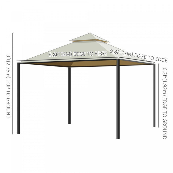 Outsunny 10x10ft Patio Gazebo Canopy Double-tire Garden Shelter Outdoor Sun Shade With Curtains, Bei