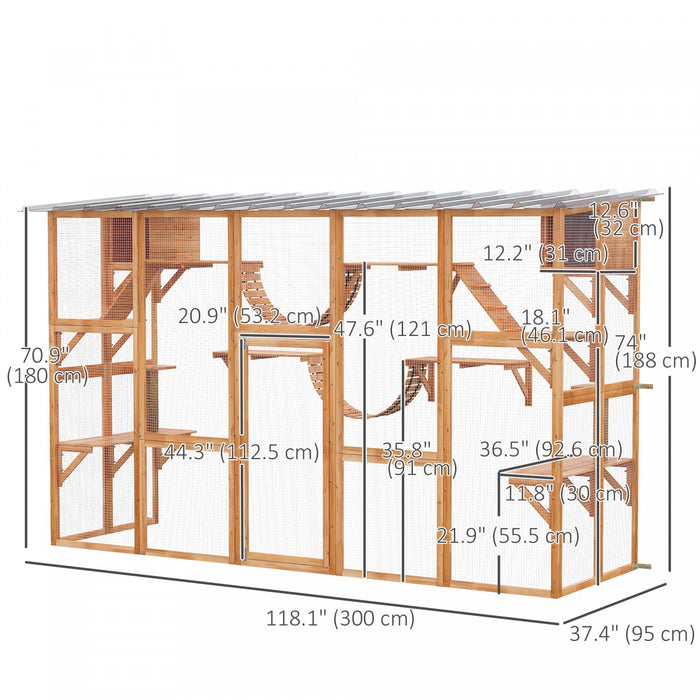 Pawhut Catio, Large Outdoor Cat Enclosure With Cat Condos, Platforms, Ladders, Doors, Weather-resist