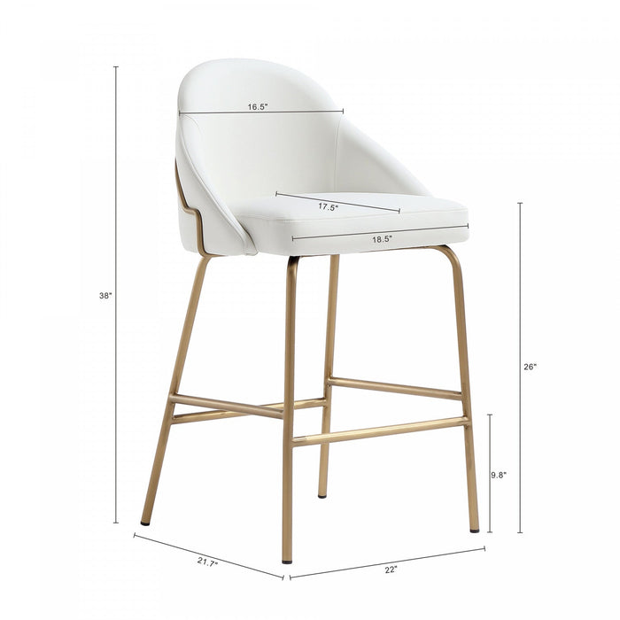 Gracie Modern Metal Upholstered Counter Stool in White and Gold Armoire 
