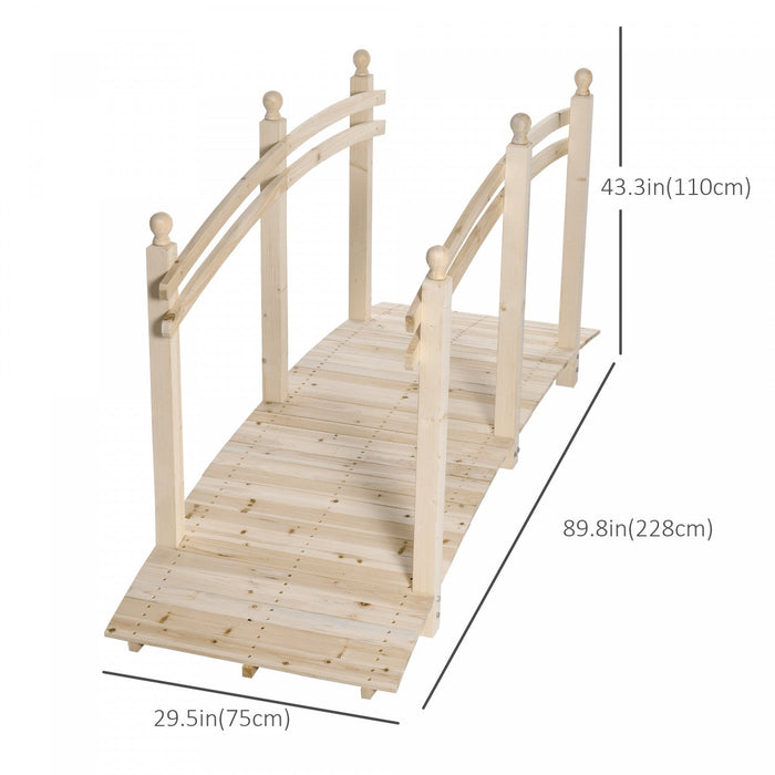 Outsunny 7.5' Fir Wood Garden Bridge Arc Walkway With Side Railings, Perfect For Backyards, Gardens,