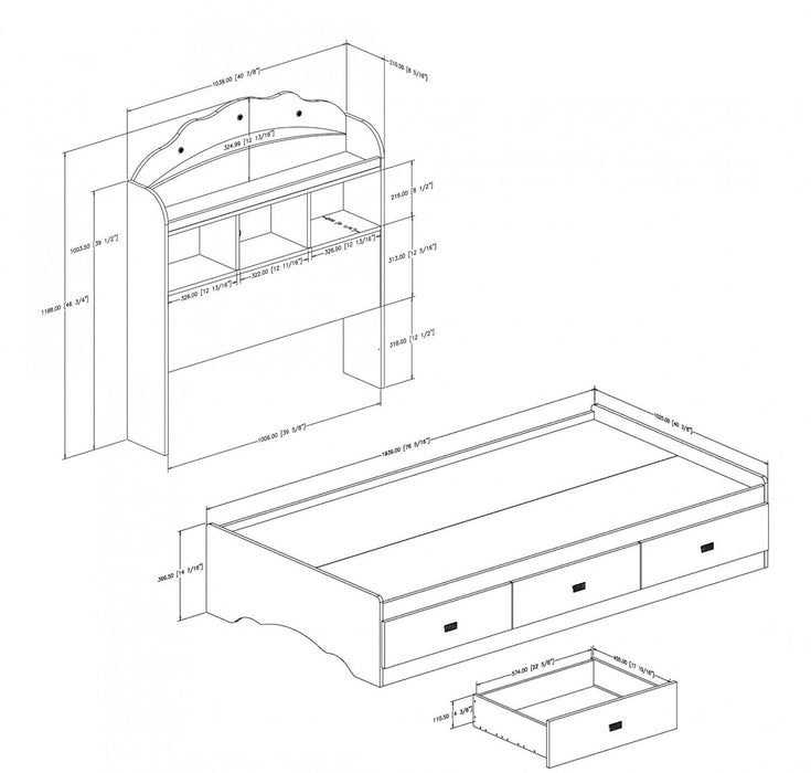 Tiara Mates Bed With Bookcase Headboard Set - Pure White 