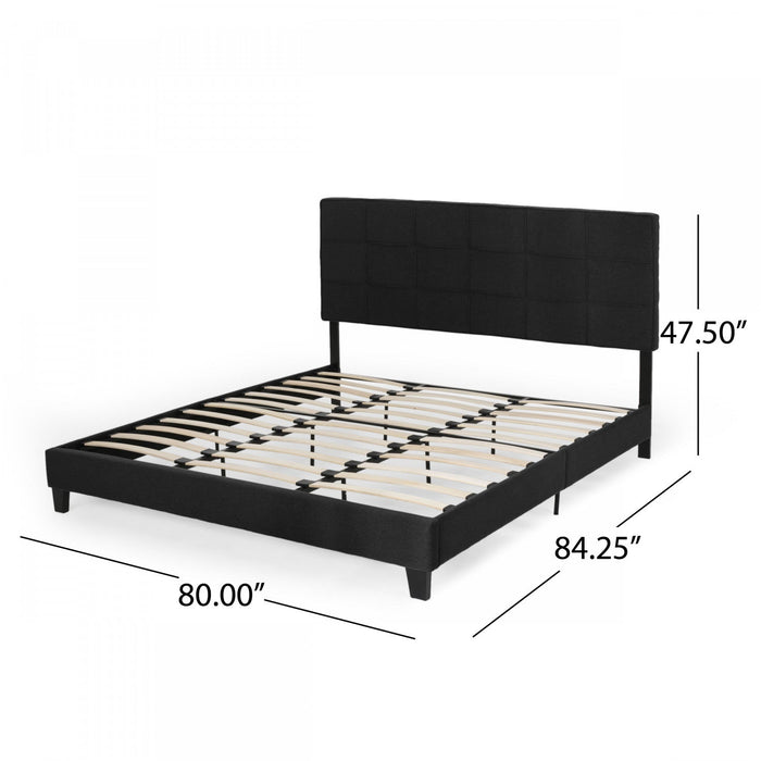 Lucia Upholstered Platform Bed Frame With Tufted Waffle Stitching,king Size,black King Bed 