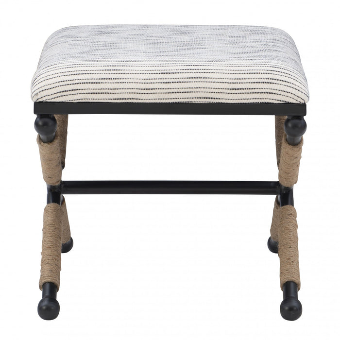 Ashburn Campaign Fabric Accent Striped Ottoman - Black