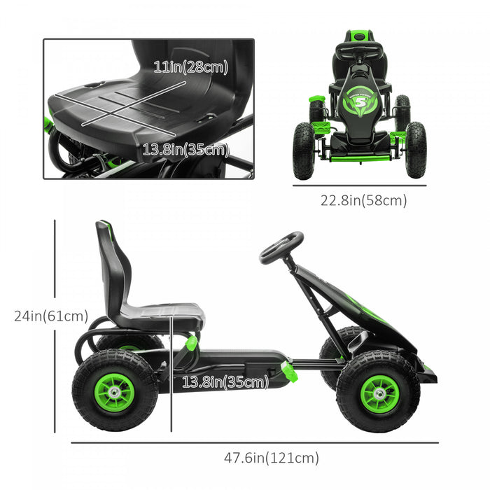 Aosom Kids Pedal Go Kart, Ride On Toys For Boys Girls With Ergonomic Adjustable Seat, Rubber Wheels Shock Absorb, Safety Hand Brake, Ages 5-12 Years Old, Green