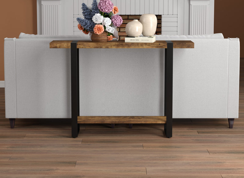 47” Console Table With 1 Shelf - Reclaimed Wood Look With Black Metal 