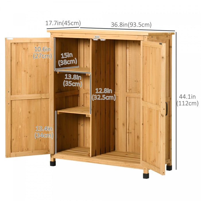Outsunny Garden Storage Cabinet, Wooden Outdoor Tool Shed With 3 Shelves, Top Planting Workstation A