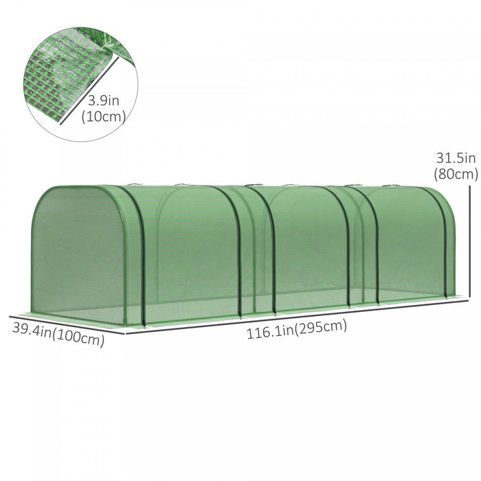 Outsunny 9.7' X 3.3' X 2.5' Pe Mini Tunnel Greenhouse Garden Green Grow Shed Portable Plant Flower W