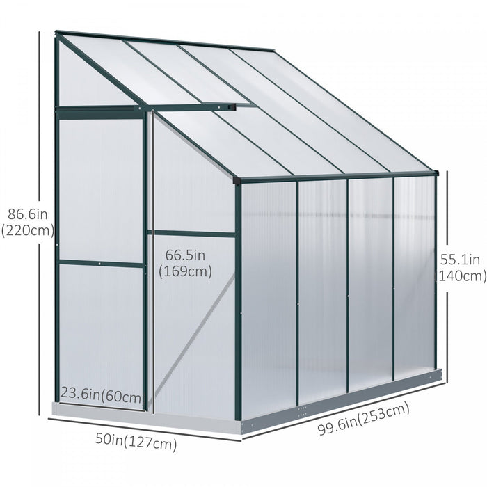 Outsunny Lean-to Greenhouse Walk-in Garden Aluminum Polycarbonate With Roof Vent For Plants Herbs Ve