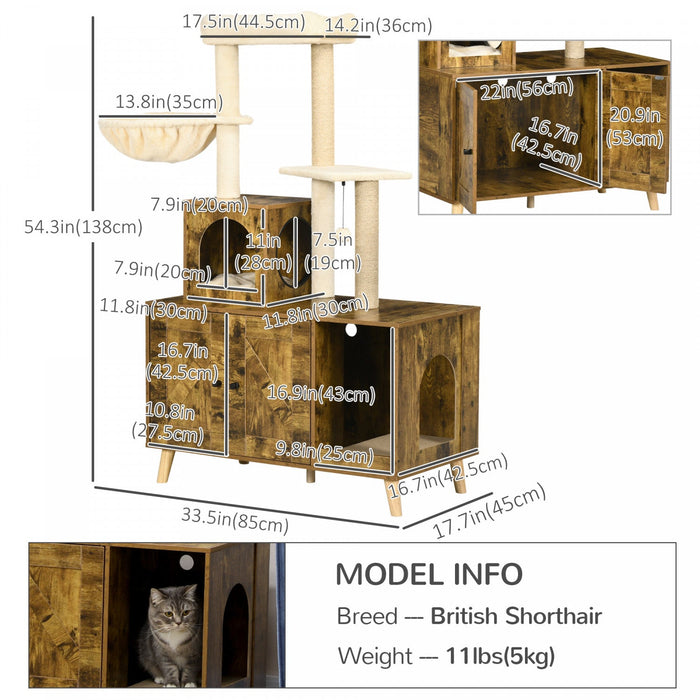 Pawhut Litter Box Enclosure With Cat Tree Tower, Hidden Cat Washroom Furniture With Condo, Scratchin