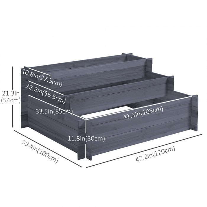 Outsunny 3-tier Wood Raised Garden Bed, Elevated Planting Box, Outdoor Vegetable Flower Container, H