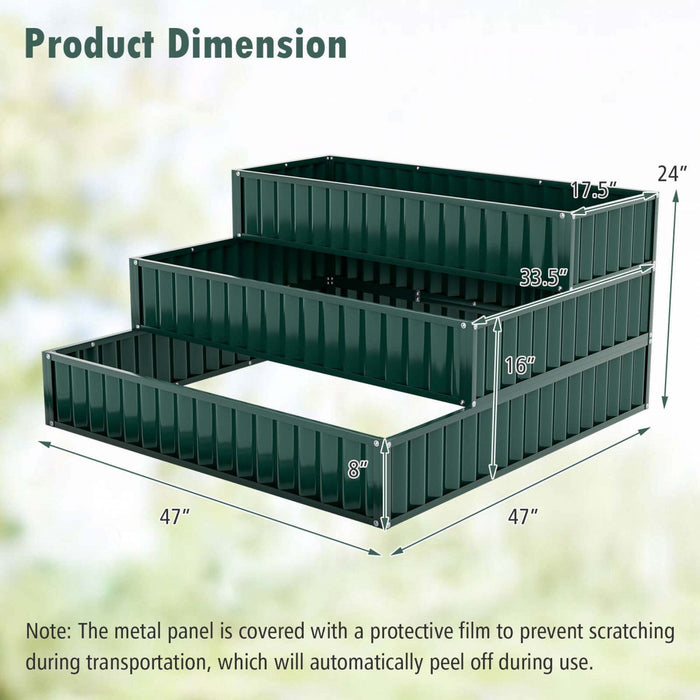 Costway 2 Pcs 3-tier Raised Garden Bed,47" X 47" X 24" Metal Outdoor Elevated Planter Box Green