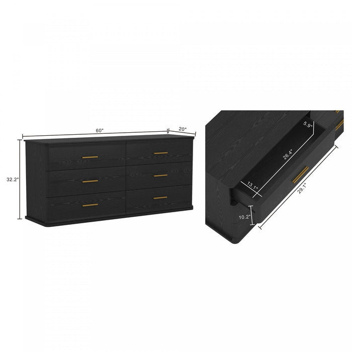 Clifford Traditional Dresser in Black (6-Drawer) 