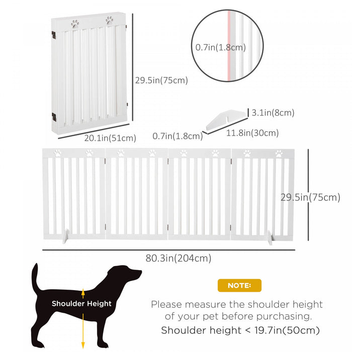 Pawhut Freestanding Pet Gate 4 Panel Dog Barrier Folding Safety Fence With Support Feet Up To 80.25\"