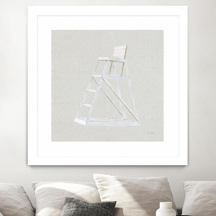 \"Serene Seaside Ii Tan\" Matted and Framed White 36x36 Wall Art