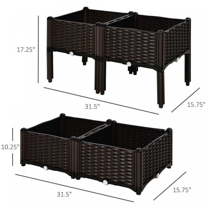 Outsunny 4-piece Raised Garden Bed Pp Raised Flower Bed Vegetable Herb Grow Box Stand