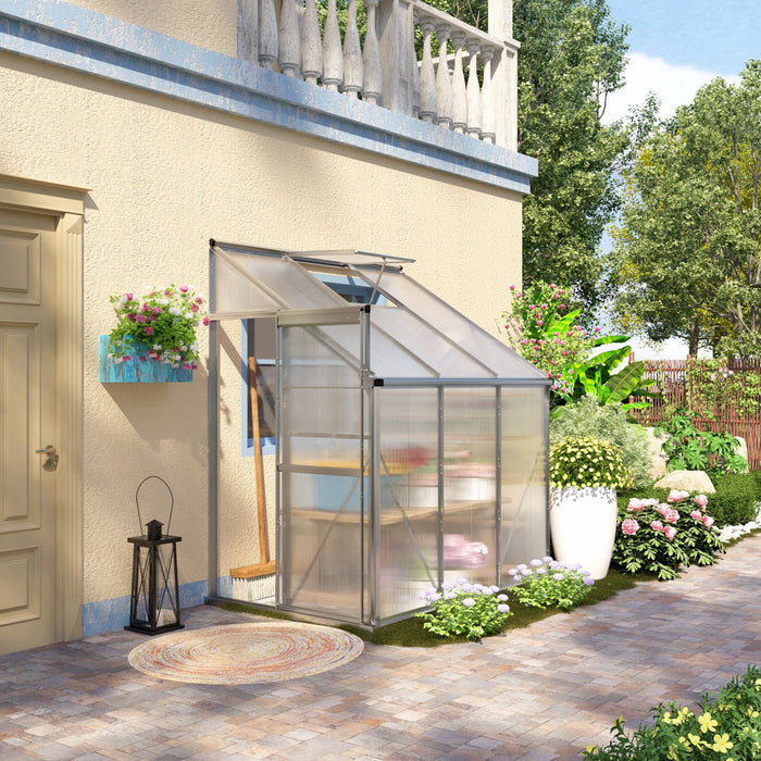 Outsunny 6' X 4' X 7' Lean-to Polycarbonate Greenhouse With Sliding Door And Roof Vent, Walk-in Gard