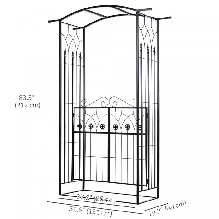 Outsunny 7' Metal Garden Arch W/ Gate, Decorative Arbor For Climbing Plant