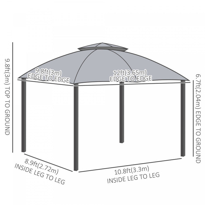 Outsunny 12' X 10' 2-tier Outdoor Gazebo Canopy Tent For Patio With Zippered Mesh Sidewalls, Solid S