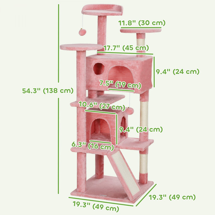 Pawhut 54\" Cat Tree, Cat Tower For Indoor Cats With Scratching Posts, Cat Condos, Bed, Platforms, Ra