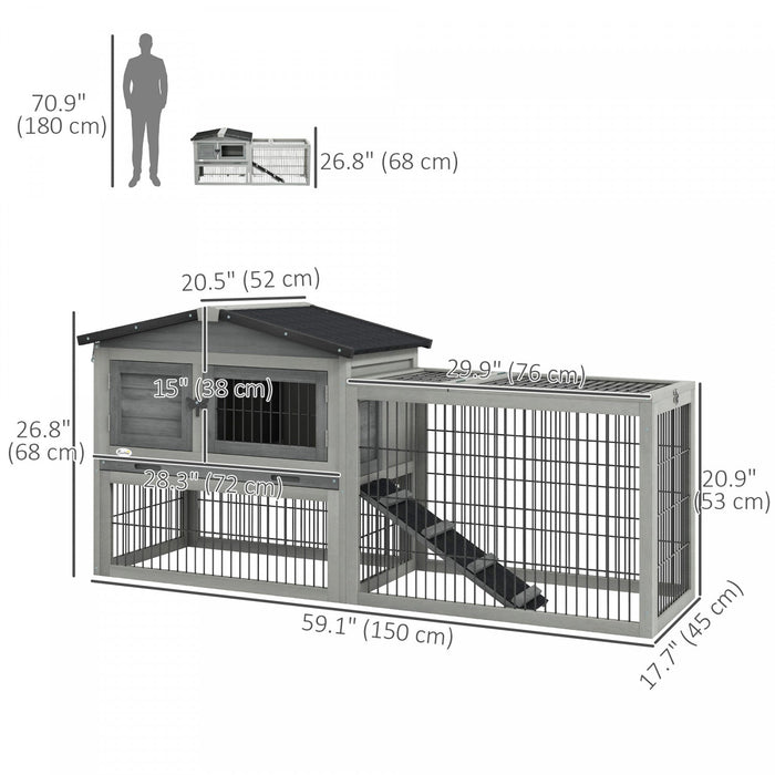 Pawhut Solid Wood Rabbit Hutch Bunny Cage Pet Guinea Pig House Outdoor Small Animal Habitat W/ Ramp,