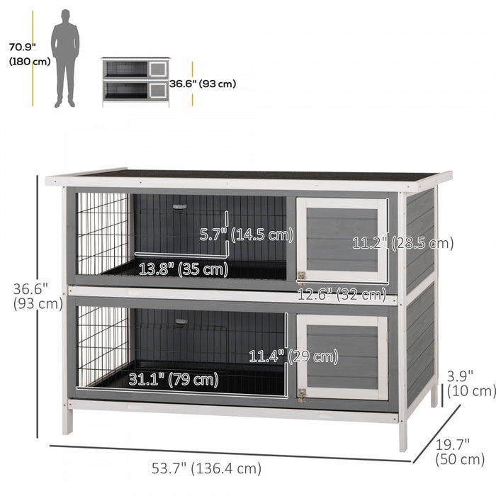 Pawhut 54\"l 2-story Large Rabbit Hutch Bunny Cage Wooden Pet House Small Animal Habitat With Lockabl