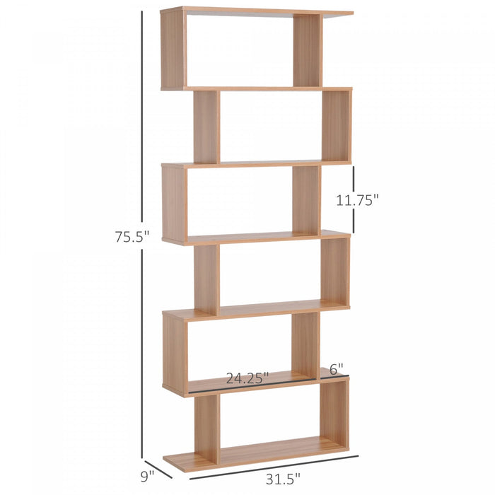 HOMCOM 76" 6 Tier S Shaped Bookcase Storage Bookshelf Display Unit Living Room
