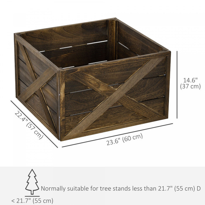 HOMCOM 24" Wooden Christmas Tree Collar Box Dark Distressed Wood Finish